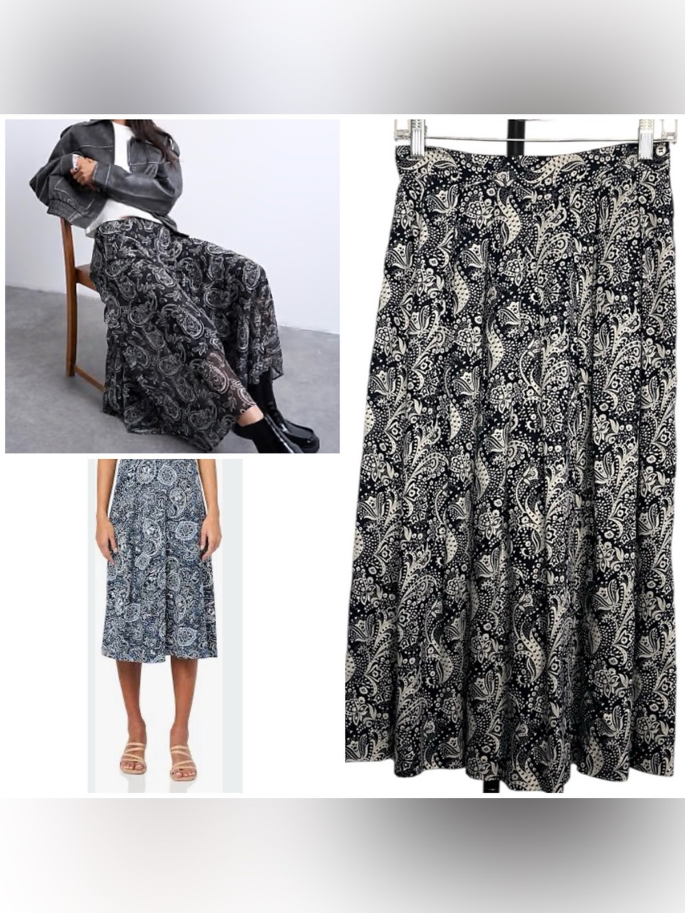Liz Claiborne Paisley Midi Skirt‎ Navy Blue White Size 6 Petite
